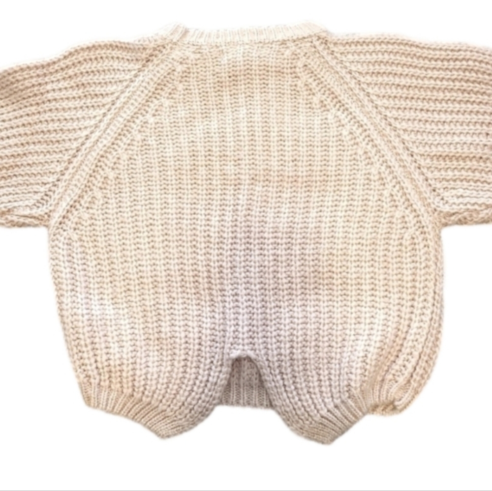 Papillion Cozycore Chunky Knit Sweater Balloon Sleeves Assymetrical Hem Pink - Picture 8 of 12
